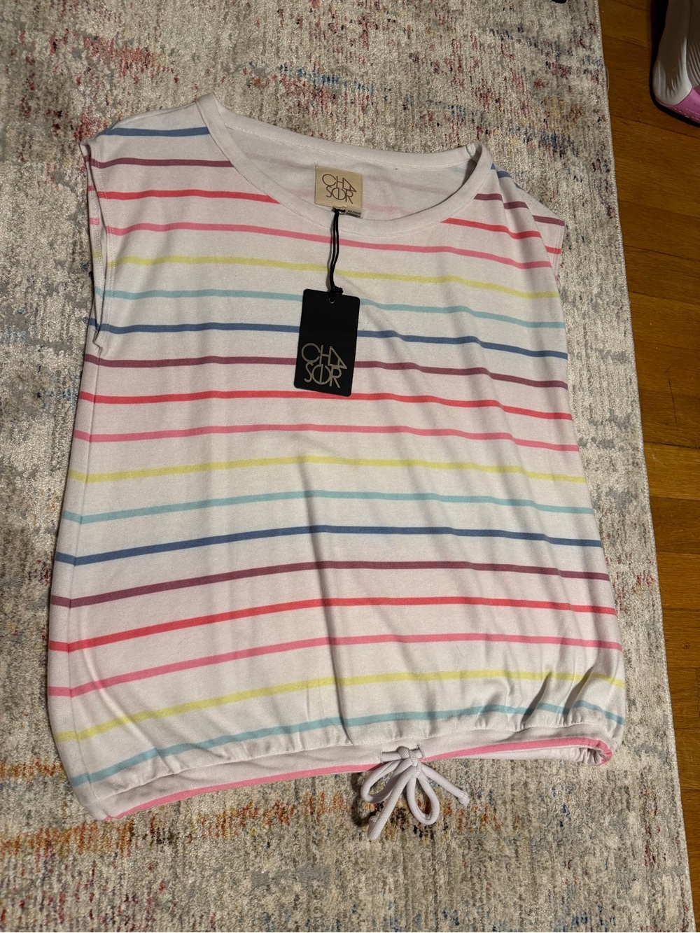 NWT Chaser White Tank with rainbow Multicolor Stripes and Drawstring size M
